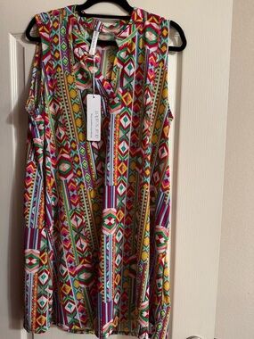 Dear Scarlett Multicolor Geometric Sleeveless Knee Length Dress - XL